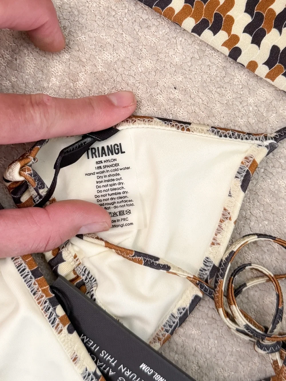 Triangl swimwear vinca confetti geo string bikini NWT size XS brown/cream